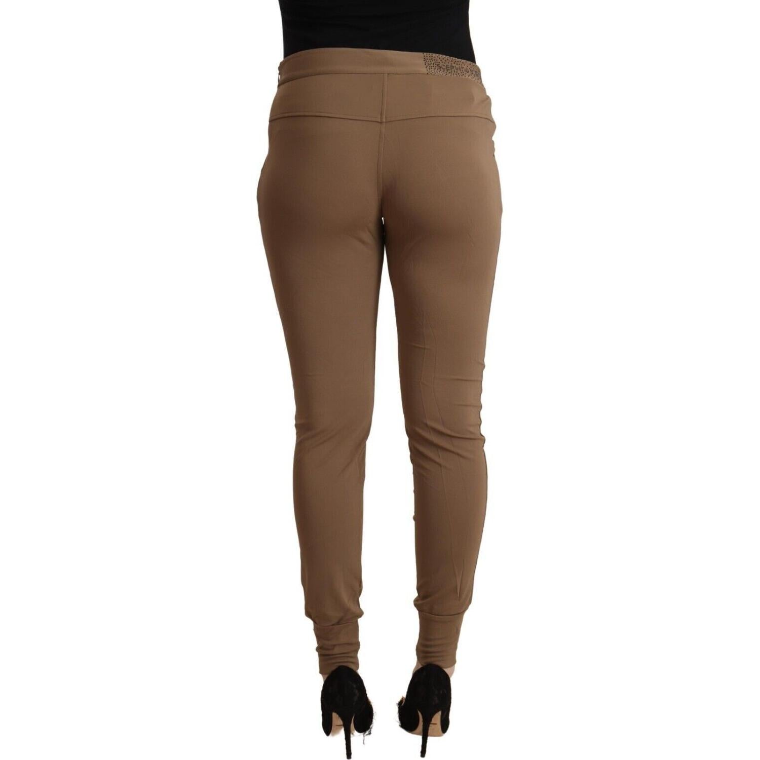 Scervino Street Brown Viscose Mid Waist Slim Tapered Pants