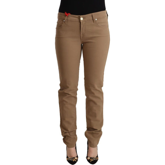 Elegant Brown Mid Waist Skinny Pants