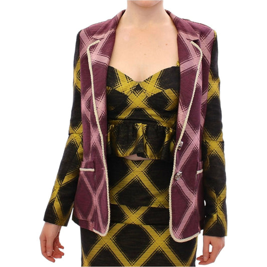 House of Holland Chic Purple Checkered Jacket Blazer purple-checkered-blazer-jacket