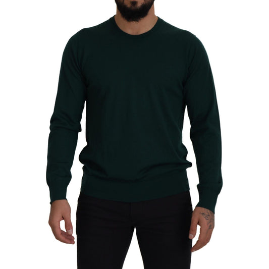 Elegant Green Crewneck Cashmere Sweater