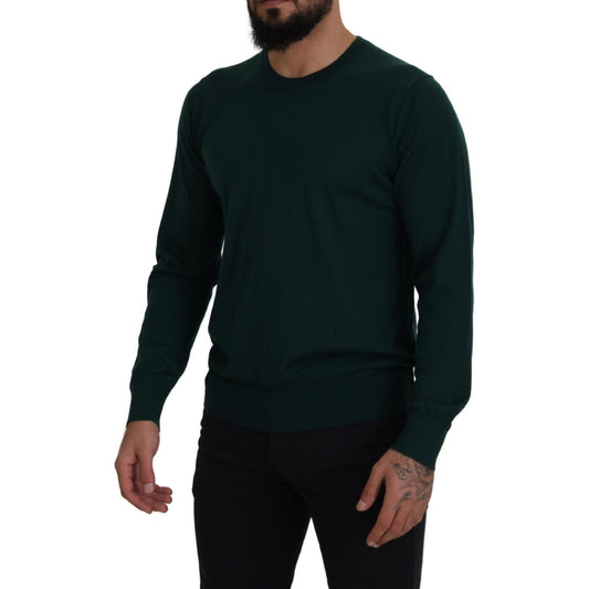 Elegant Green Crewneck Cashmere Sweater