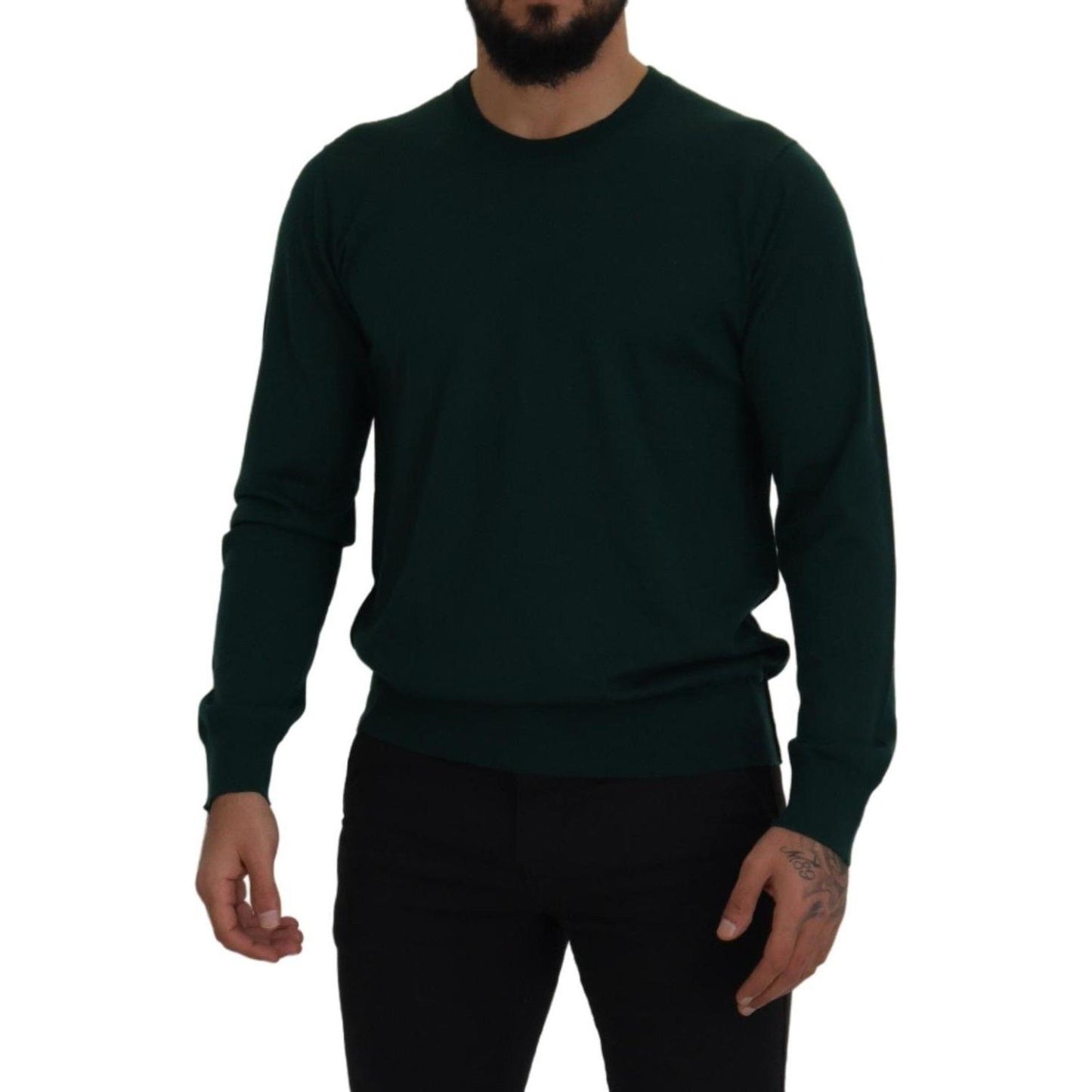 Elegant Green Crewneck Cashmere Sweater