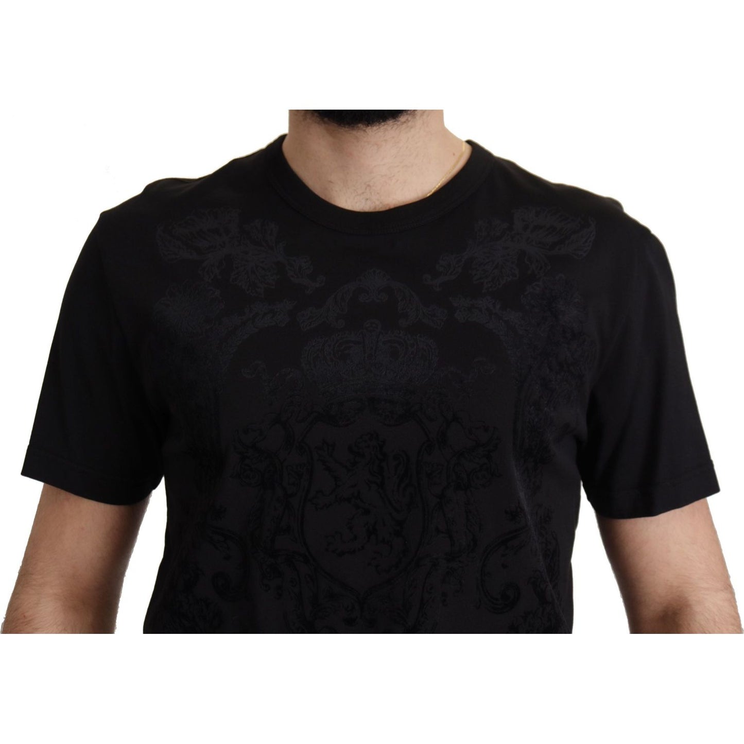 Elegant Black Baroque Crewneck Tee