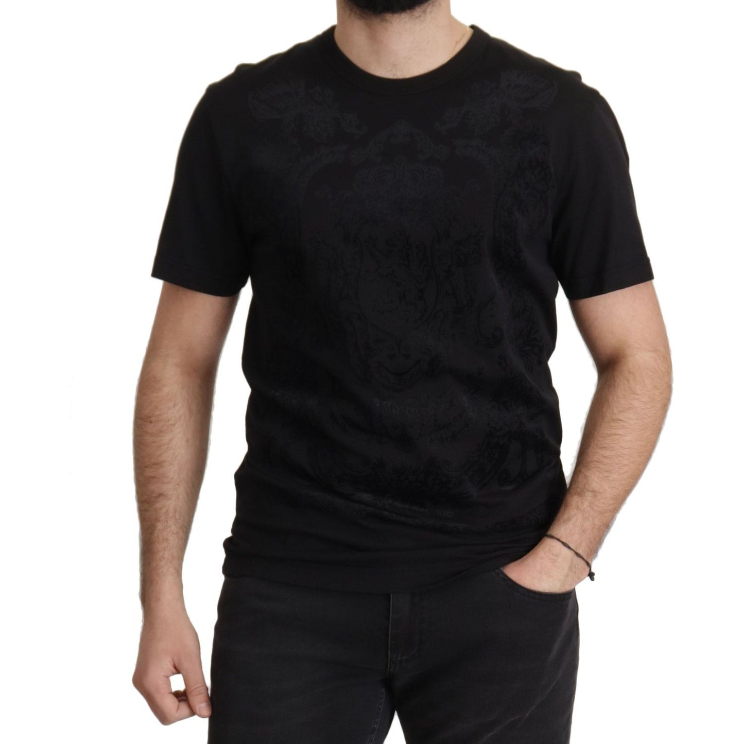 Elegant Black Baroque Crewneck Tee