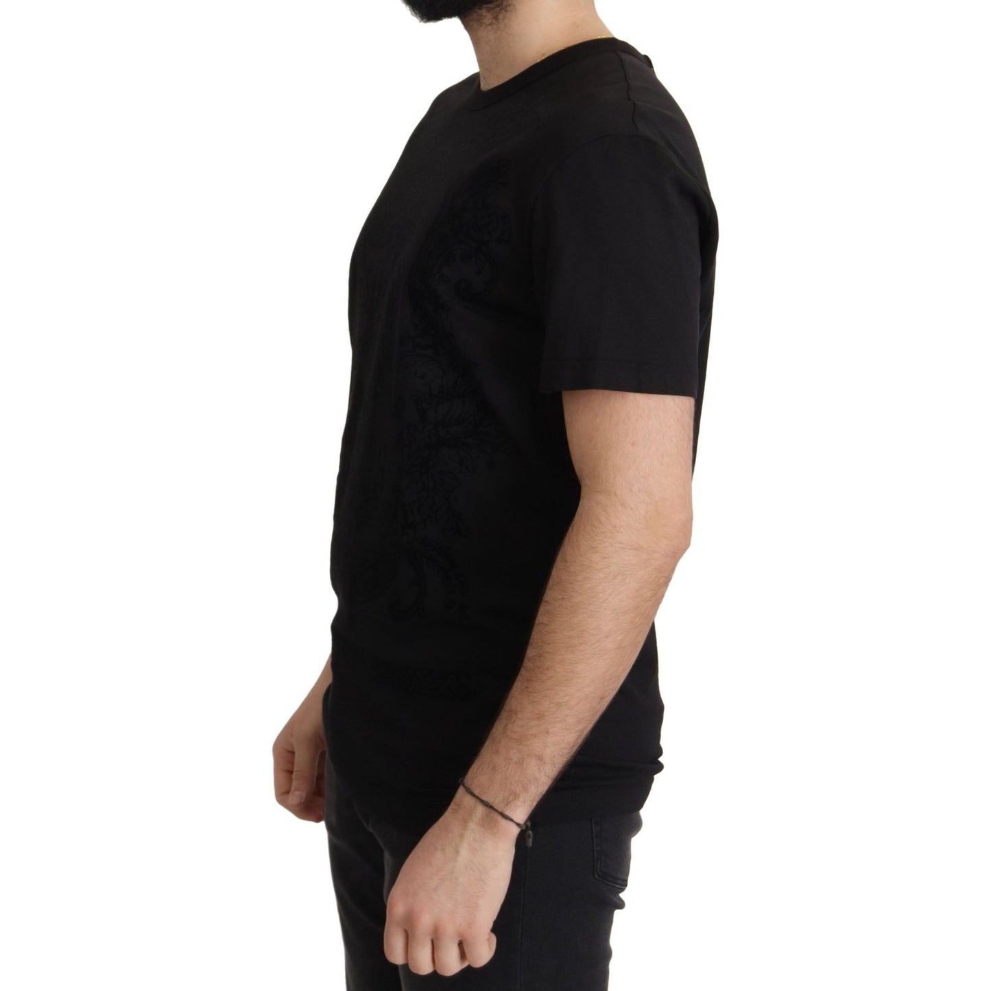 Elegant Black Baroque Crewneck Tee