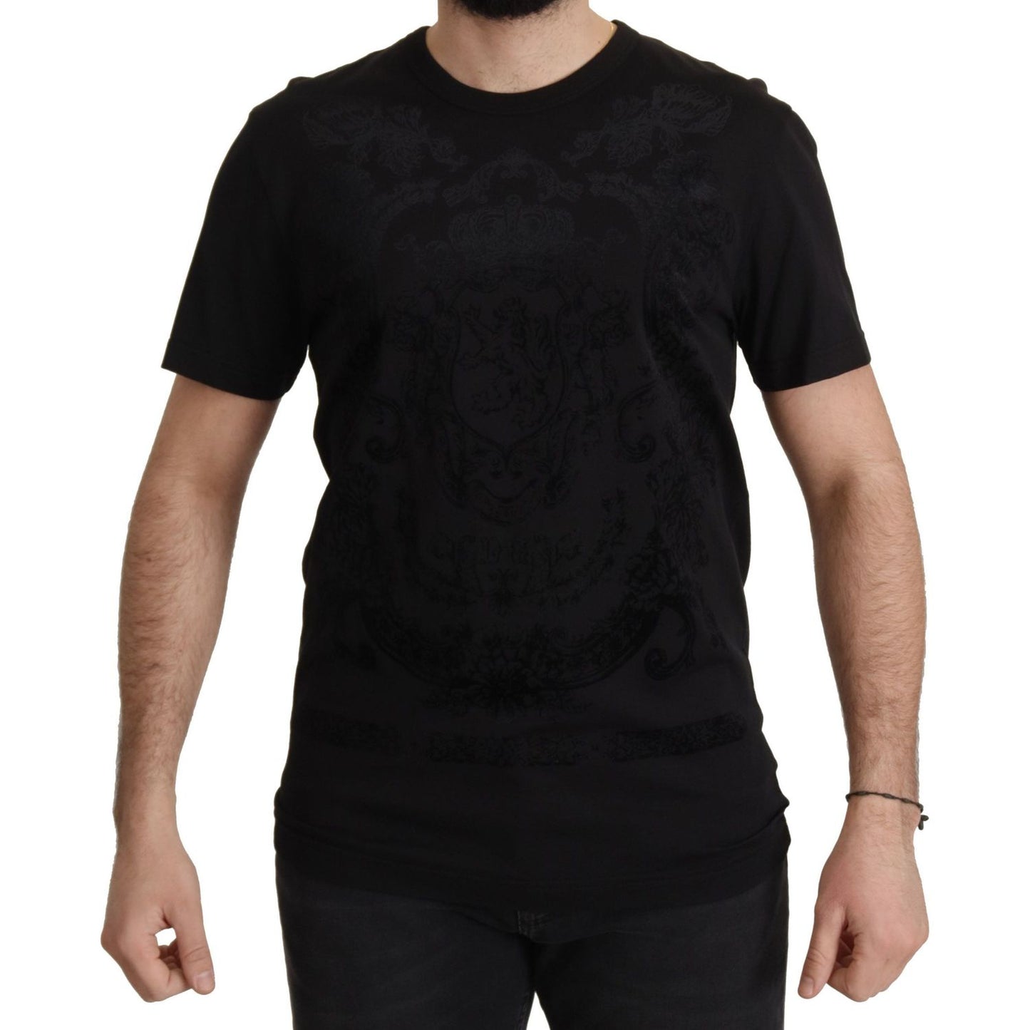 Elegant Black Baroque Crewneck Tee