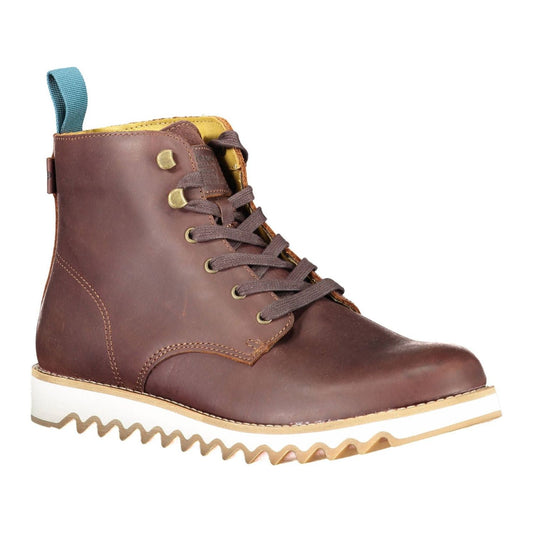 Elevated Brown Ankle Lace-Up Boots with Contrasting Sole