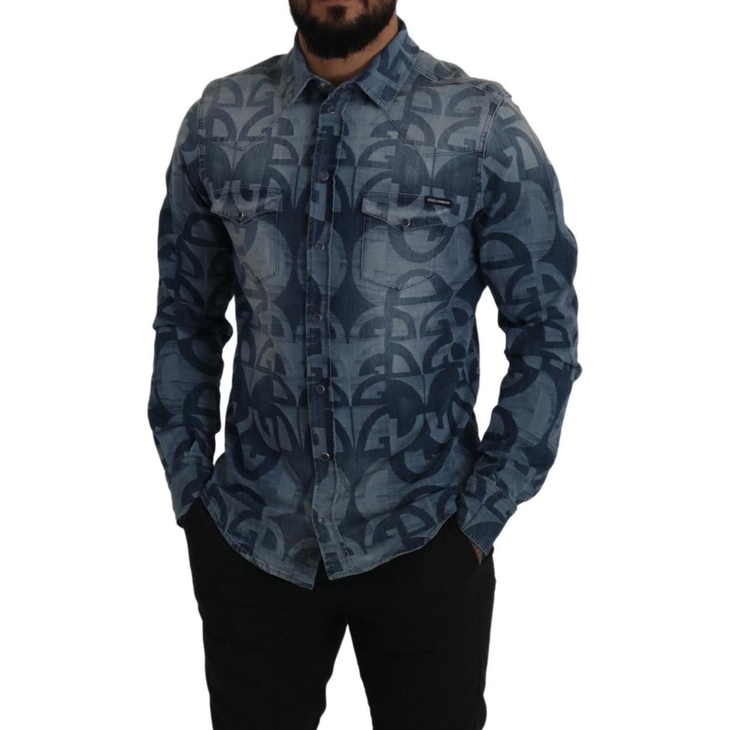 Elegant Slim Fit Casual Blue Men's Shirt