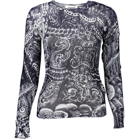 Chic Blue Viscose Long-Sleeved Round Neck Top Desigual