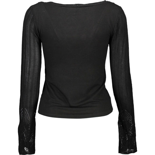 Chic V-Neck Lace Accent Black Shirt