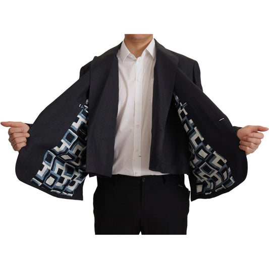 Sleek Double Breasted Navy Linen Blazer