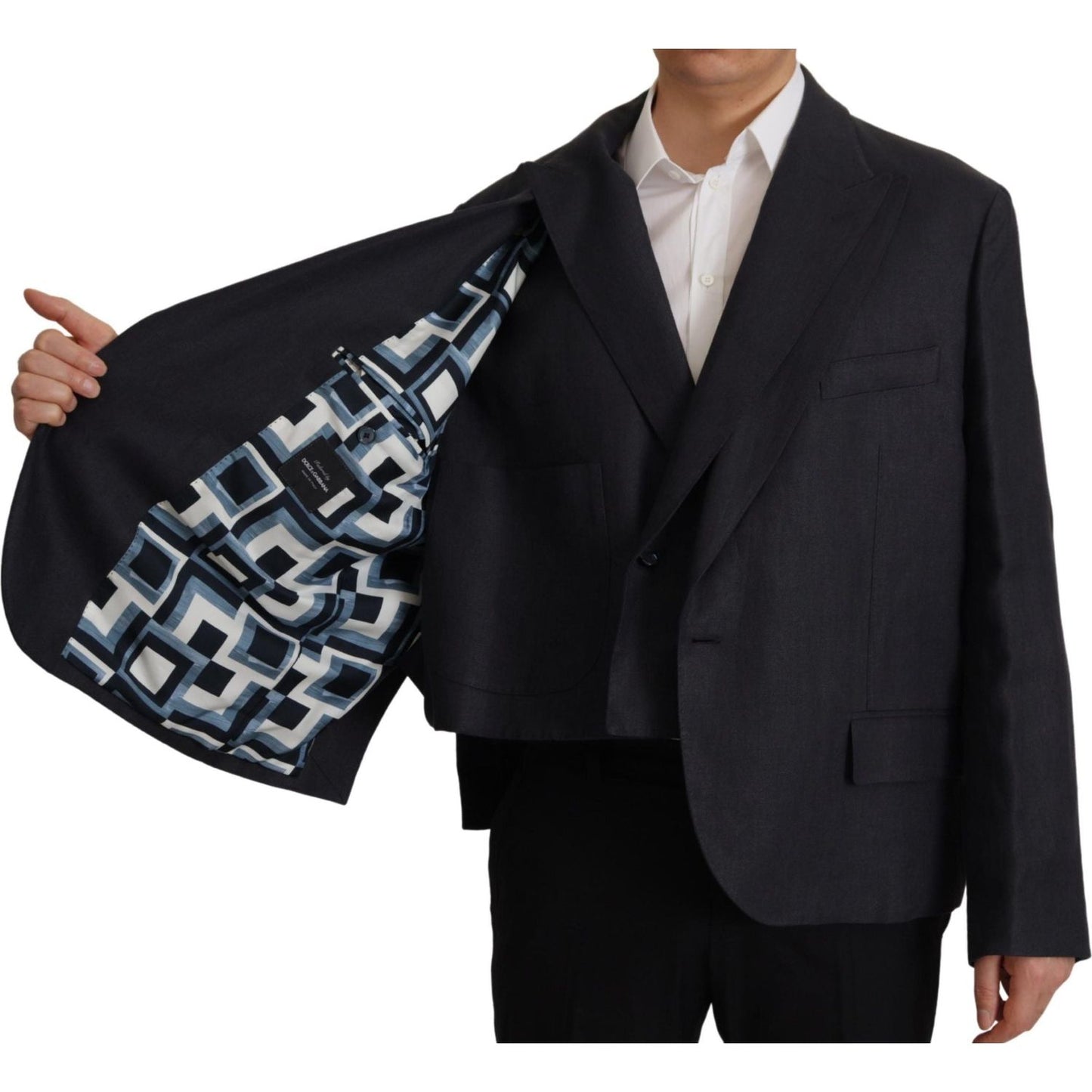 Sleek Double Breasted Navy Linen Blazer