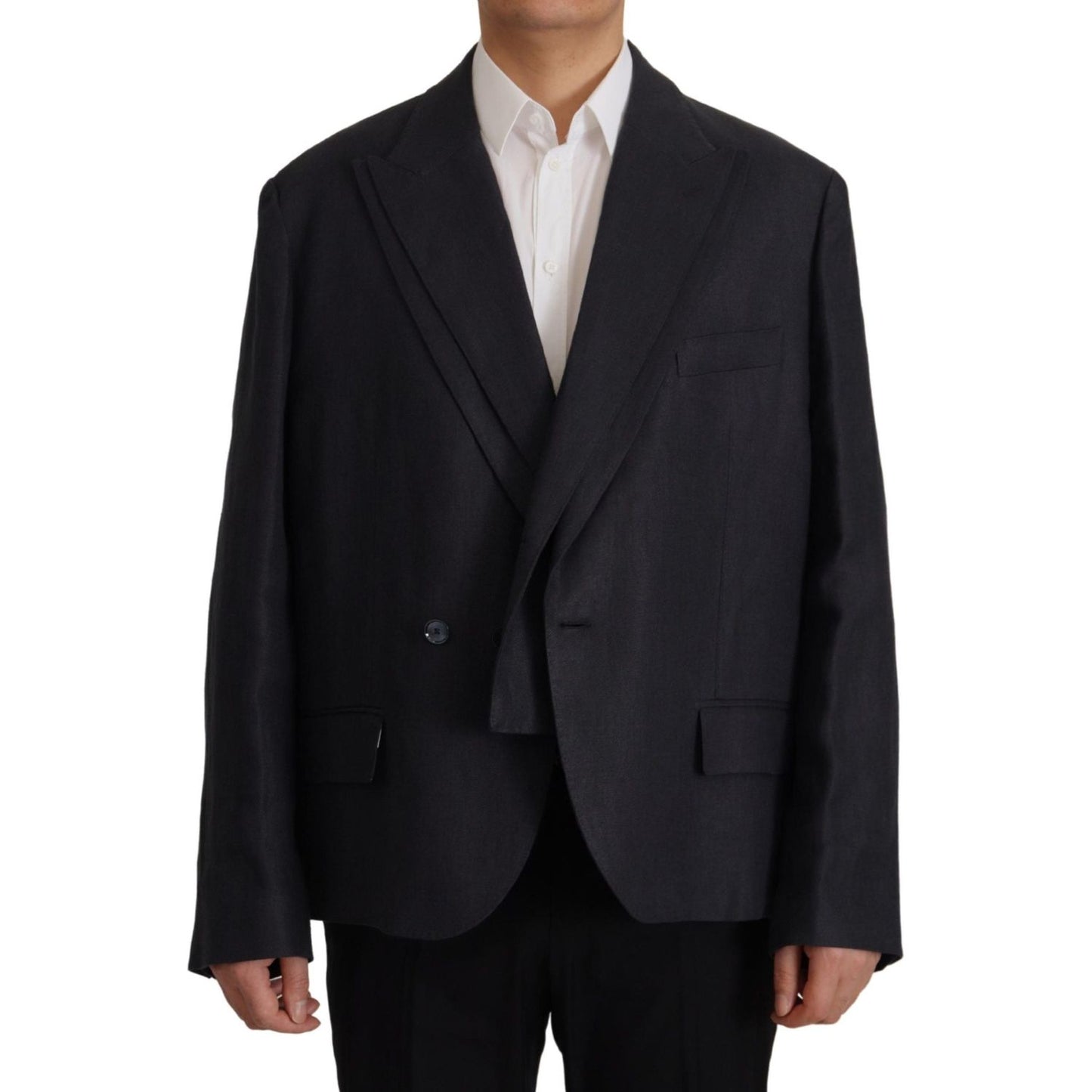 Sleek Double Breasted Navy Linen Blazer