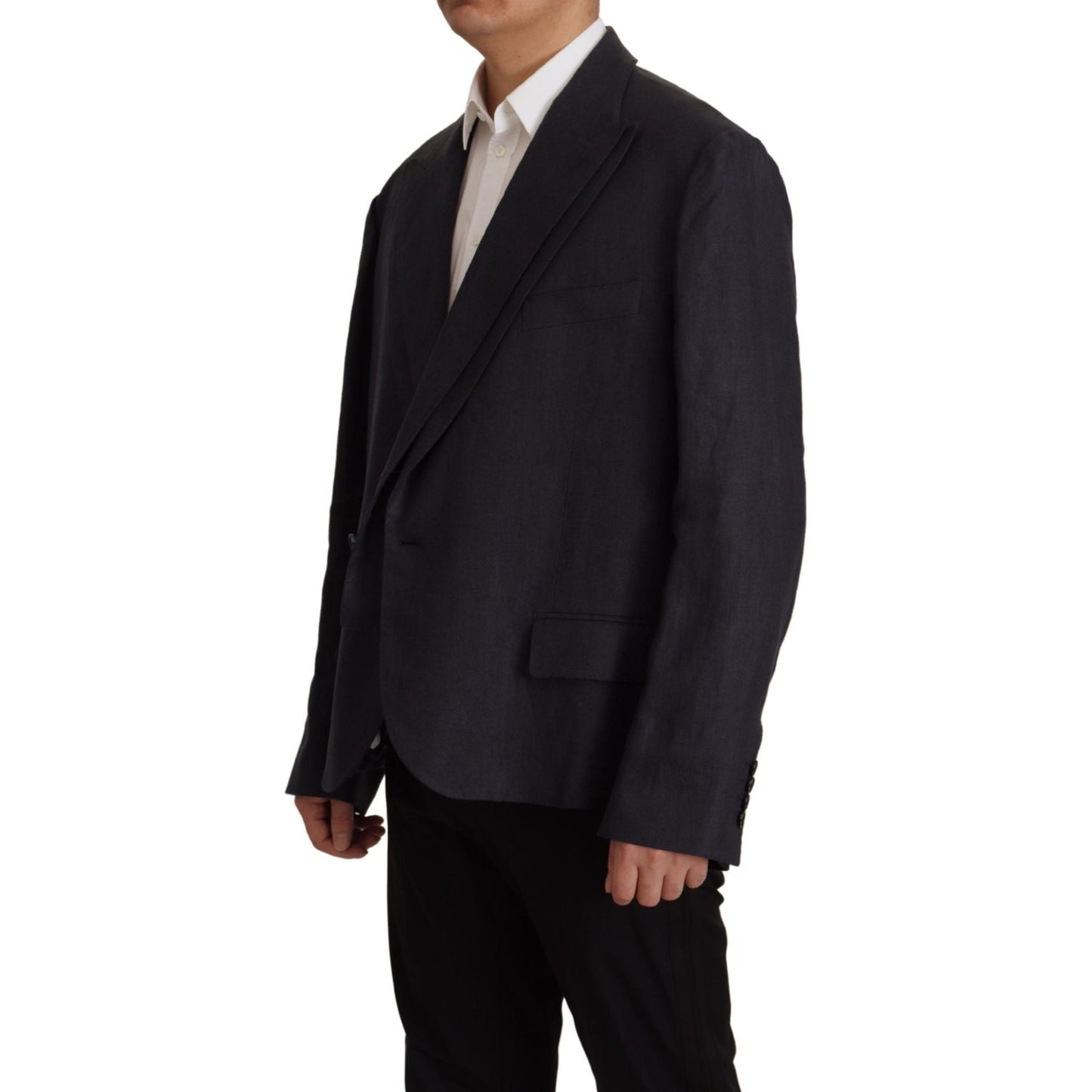 Sleek Double Breasted Navy Linen Blazer