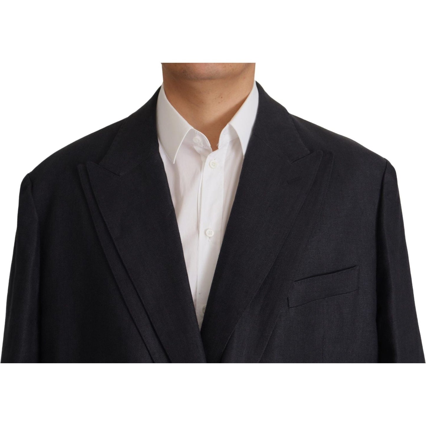 Sleek Double Breasted Navy Linen Blazer