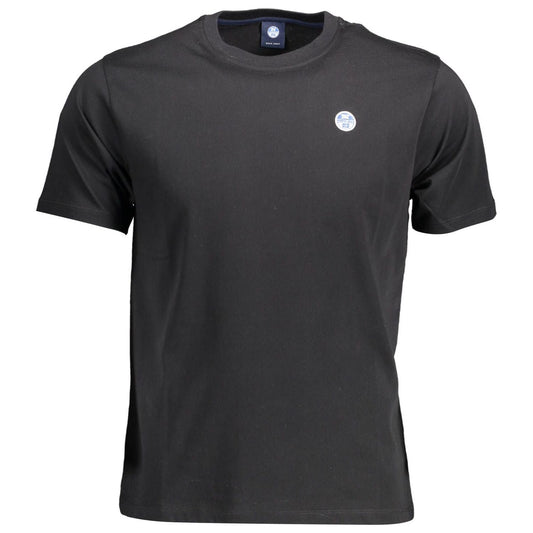 Sleek Black Round Neck Tee with Logo Accent