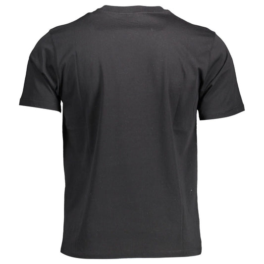 Sleek Black Round Neck Tee with Logo Accent