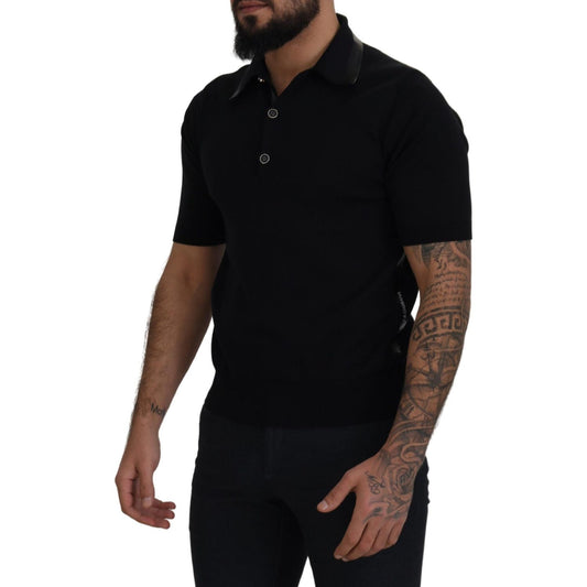 Elegant Black Silk Blend Polo T-Shirt