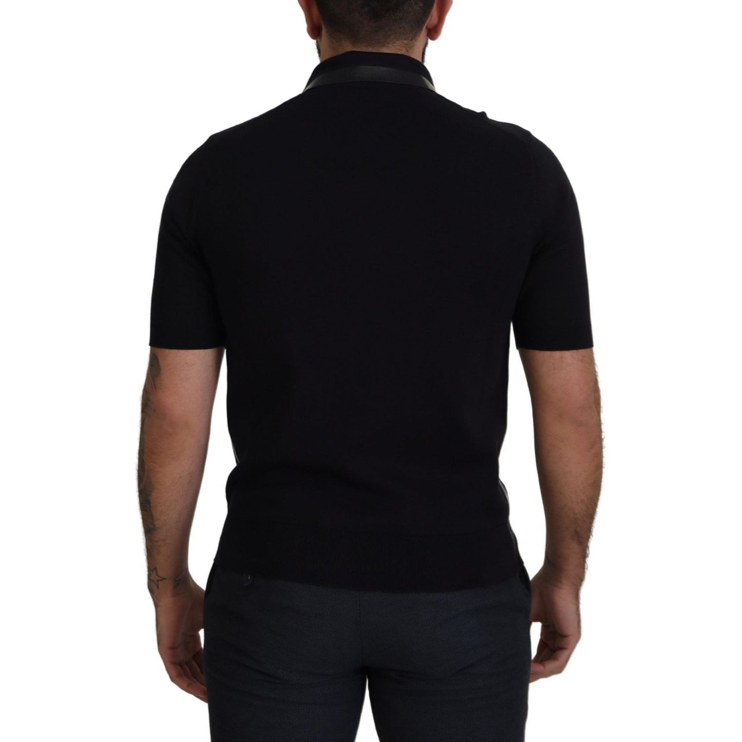 Elegant Black Silk Blend Polo T-Shirt