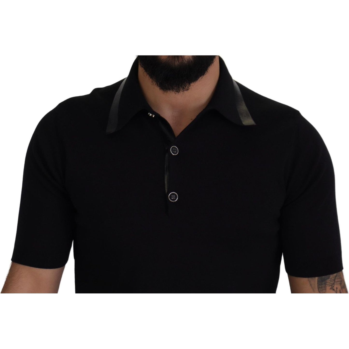 Elegant Black Silk Blend Polo T-Shirt