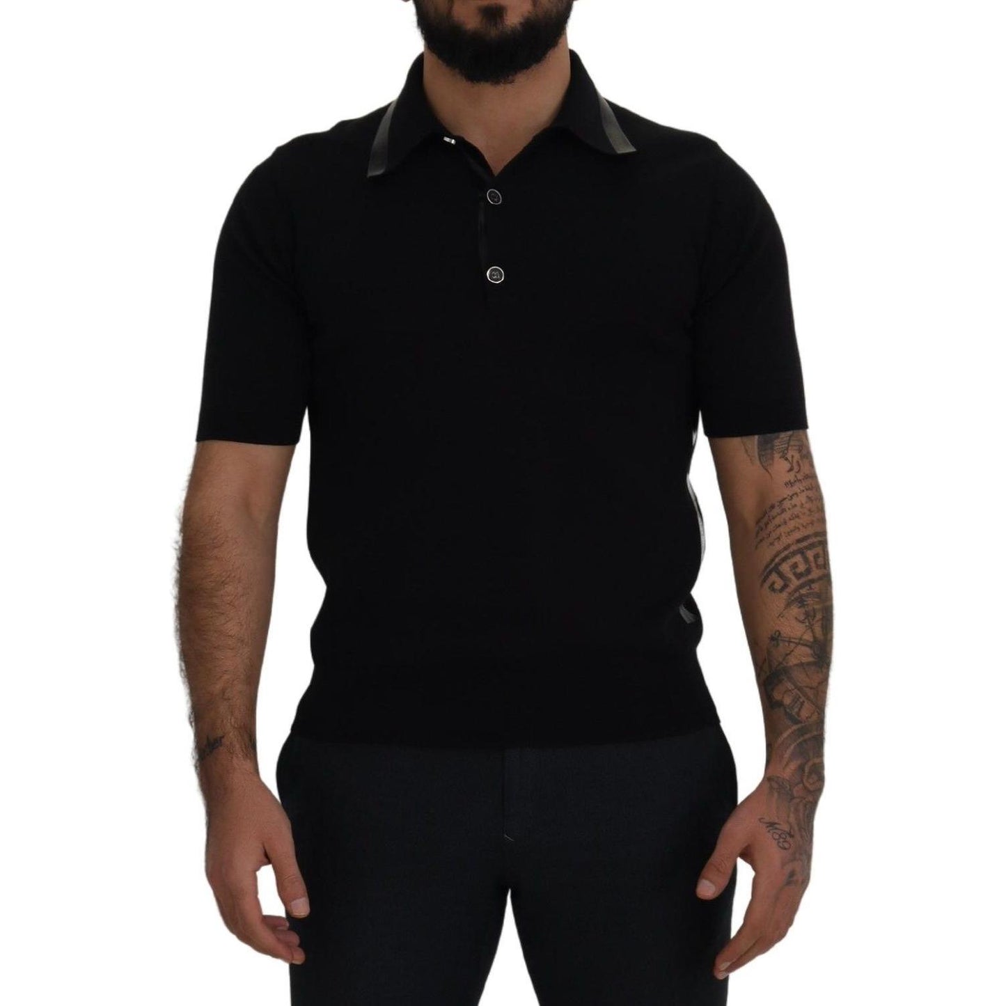 Elegant Black Silk Blend Polo T-Shirt