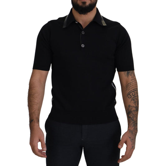 Elegant Black Silk Blend Polo T-Shirt