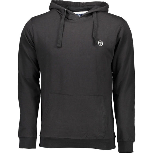 Elegant Black Hooded Sweatshirt with Logo Embroidery