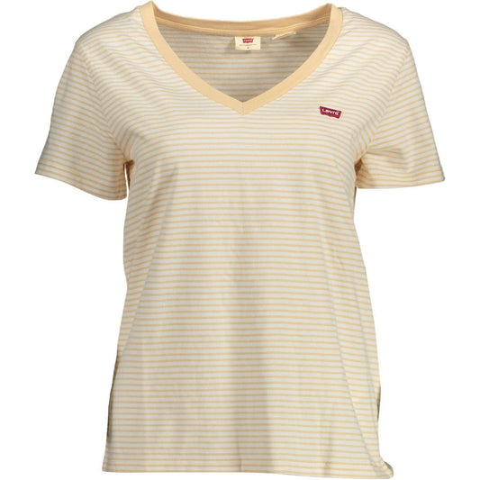 Chic Beige Organic Cotton V-Neck Tee