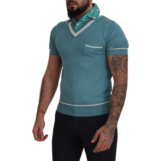 Elegant Silk Polo Tee with Boat Collar Print