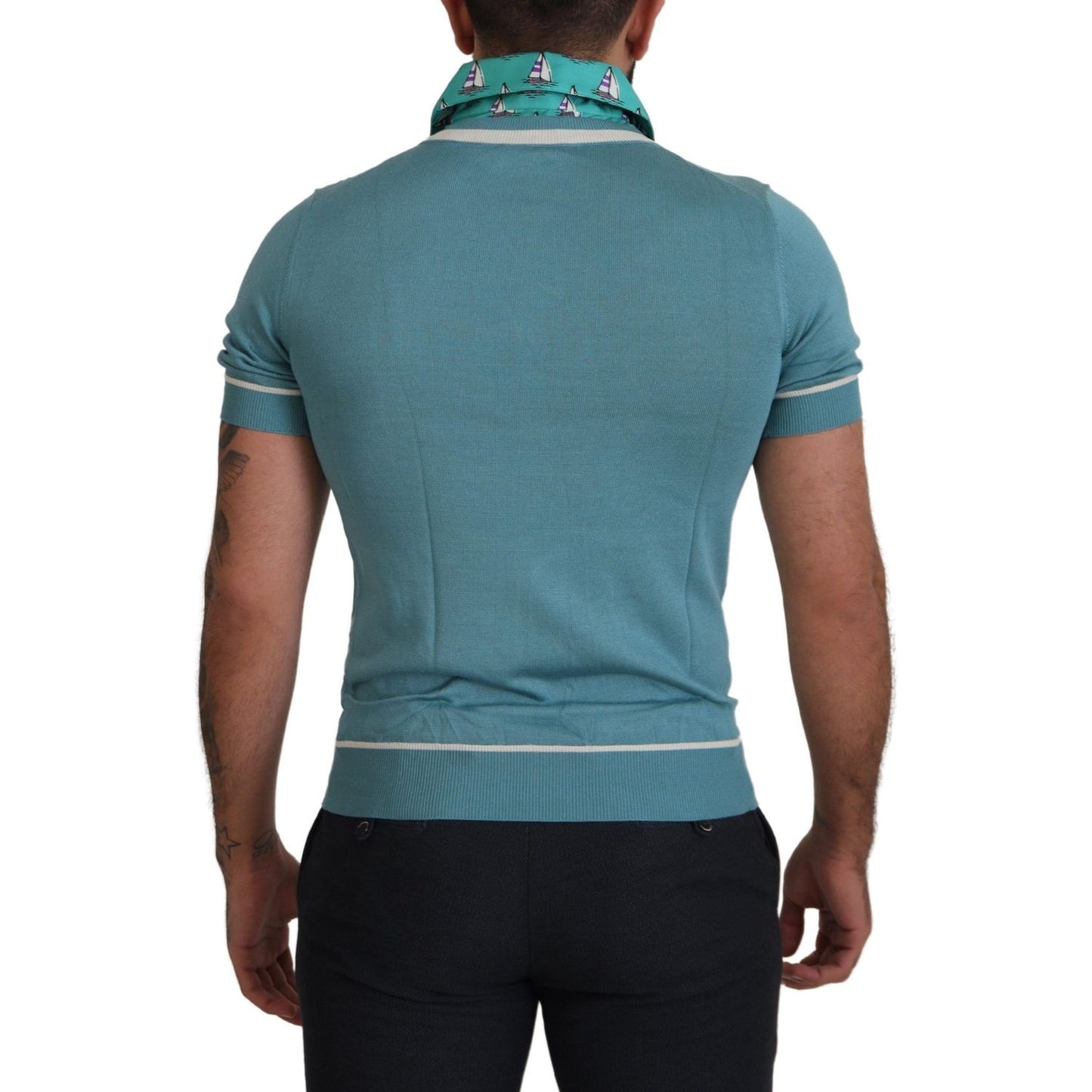 Elegant Silk Polo Tee with Boat Collar Print