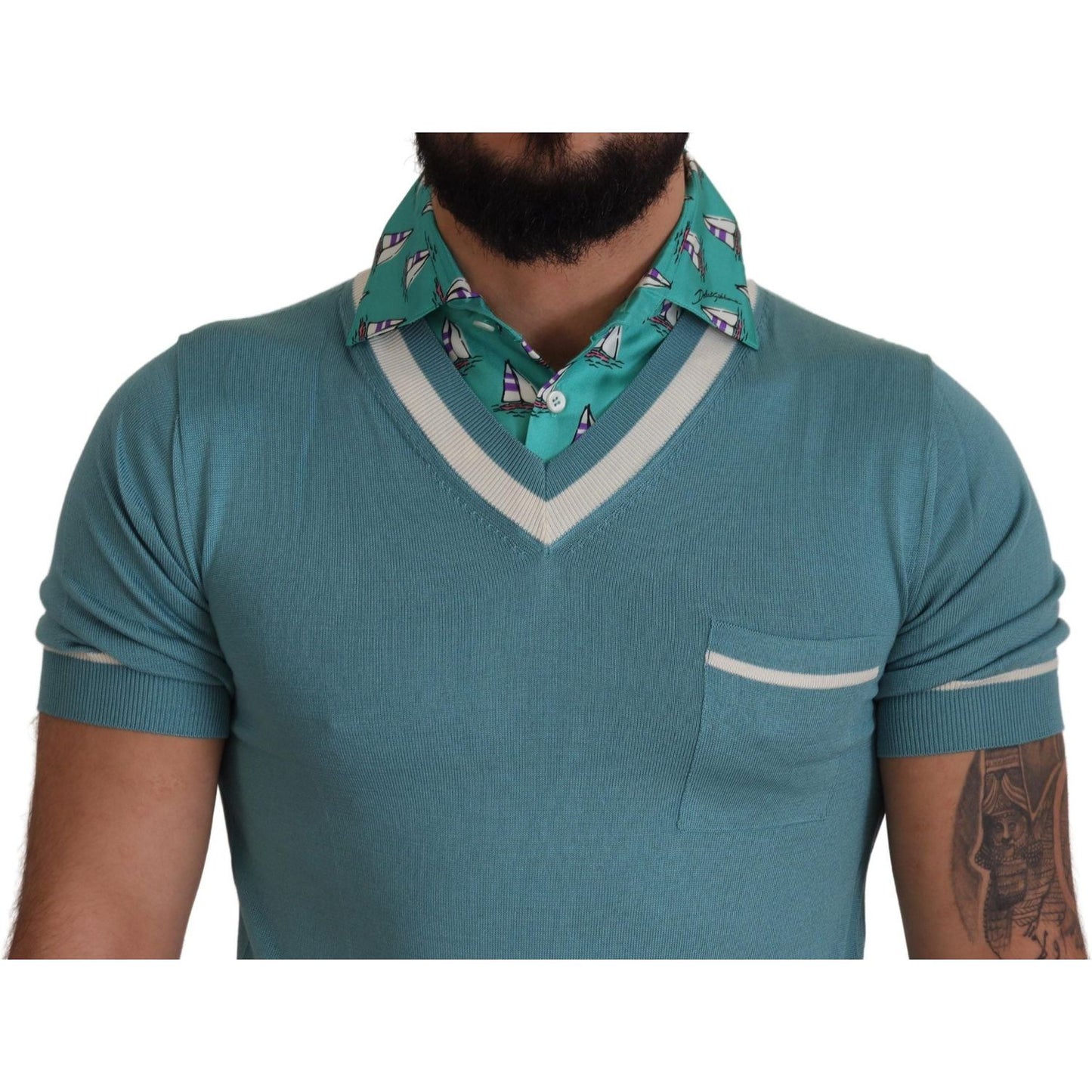 Elegant Silk Polo Tee with Boat Collar Print