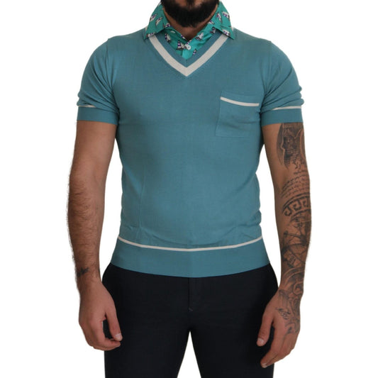 Elegant Silk Polo Tee with Boat Collar Print