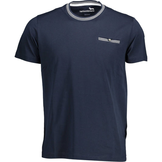 Elegant Crew Neck Pocket Tee in Blue