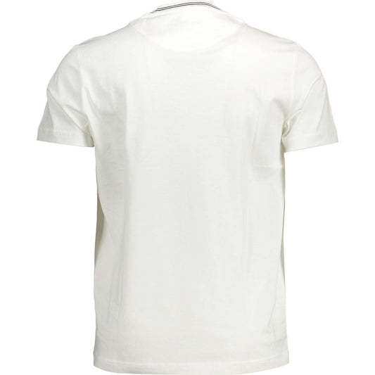 Chic White Cotton Crew Neck Tee with Contrasting Details