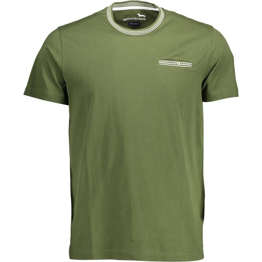 Elegant Green Crew Neck Cotton Tee with Pocket