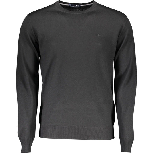 Elegant Crew Neck Wool Sweater in Black Harmont & Blaine