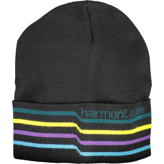 Harmont & Blaine Sleek Black Wool Blend Cap with Embroidery Harmont & Blaine