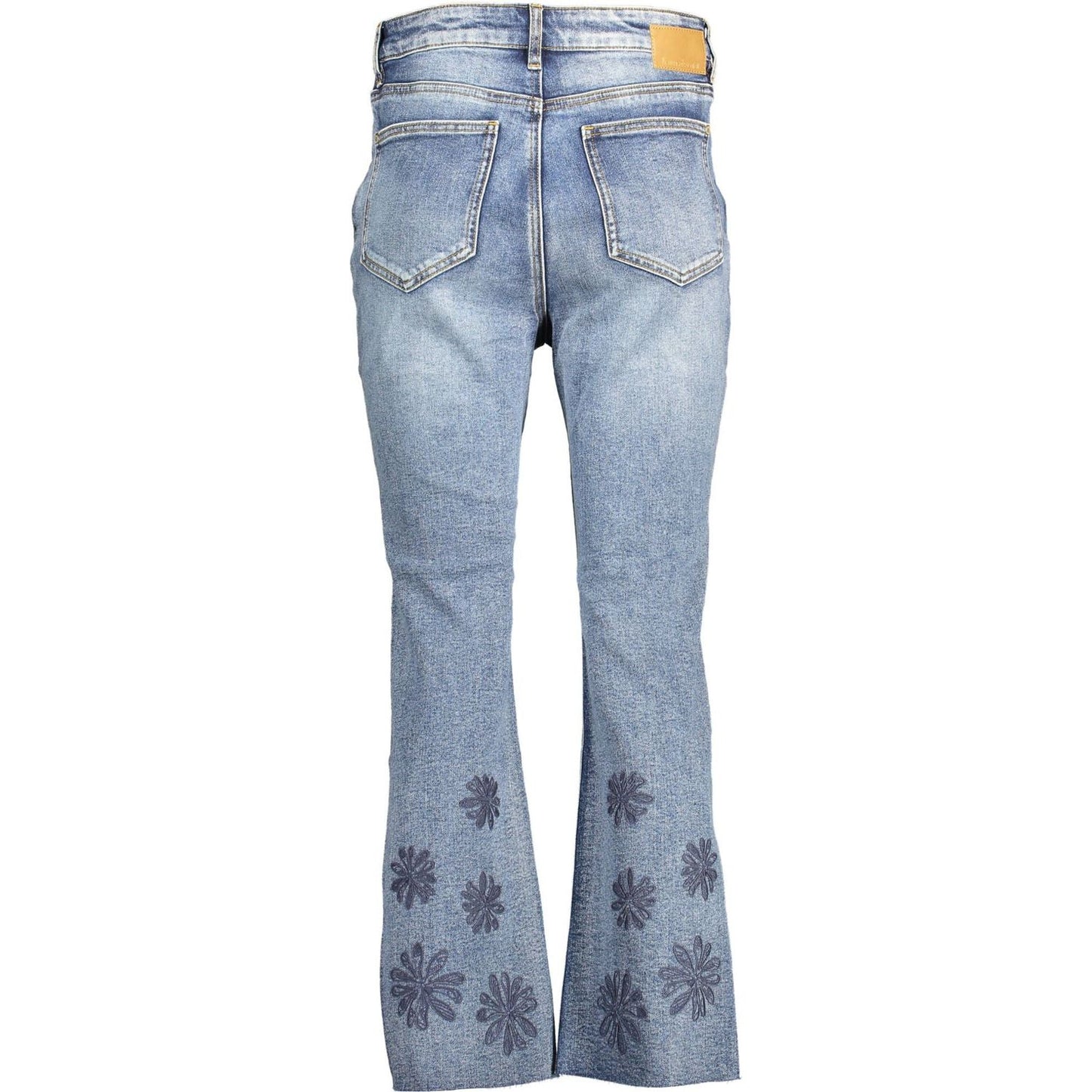 Chic Embroidered Faded Jeans with Contrasting Accents