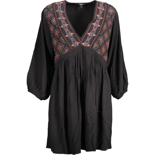 Elegant Black Viscose Dress with Contrasting Details