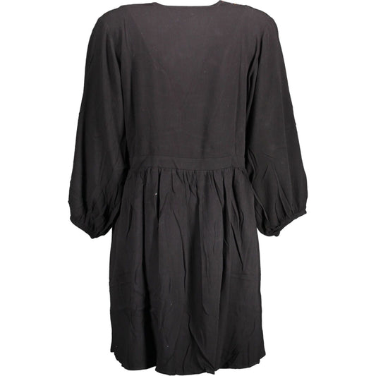 Elegant Black Viscose Dress with Contrasting Details