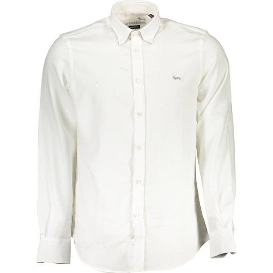 Elegant White Cotton Shirt with Contrasting Cuffs