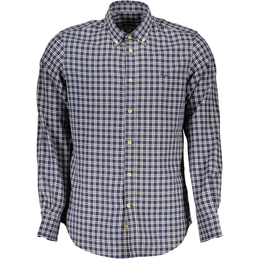 Elegant Blue Cotton Shirt with Contrasting Cuffs