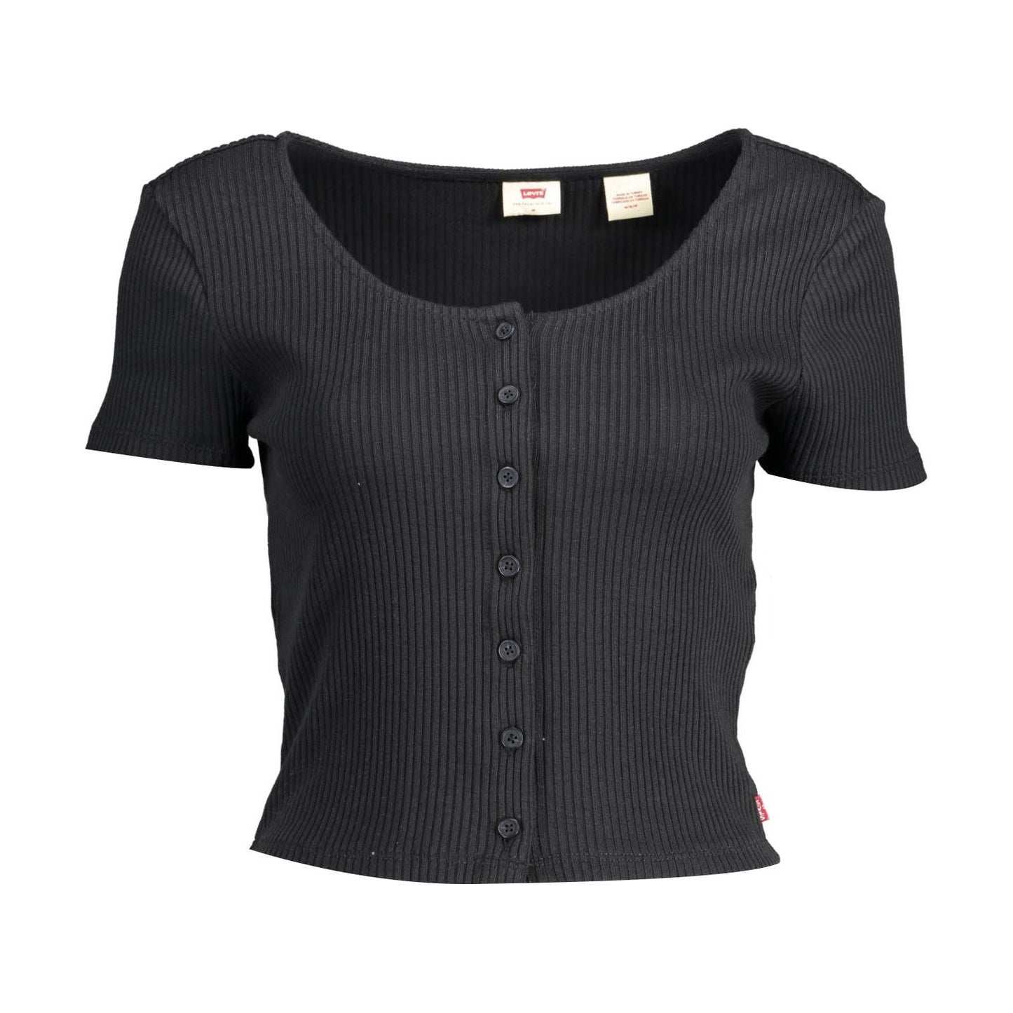 Chic Black Cotton Tee with Button Detail