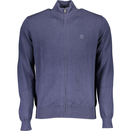 Blue Zip Cardigan with Logo Embroidery