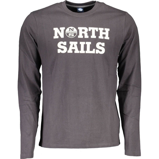 Elegant Gray Long-Sleeve Cotton Tee