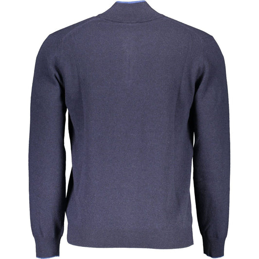 Elegant Blue Half-Zip Turtleneck Sweater