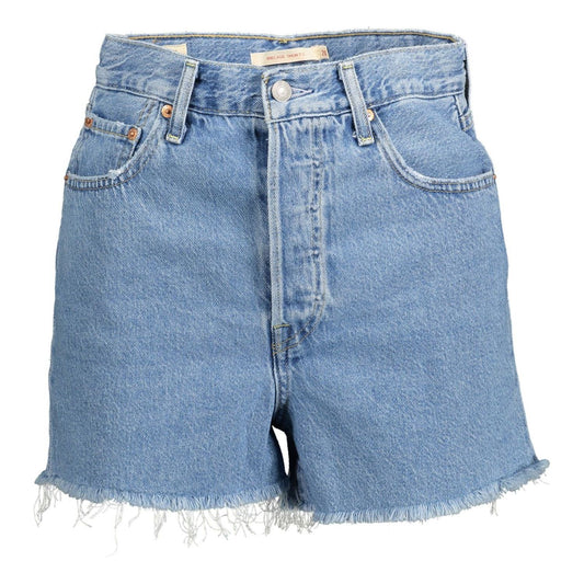 Chic Fringed Hem Denim Shorts in Light Blue