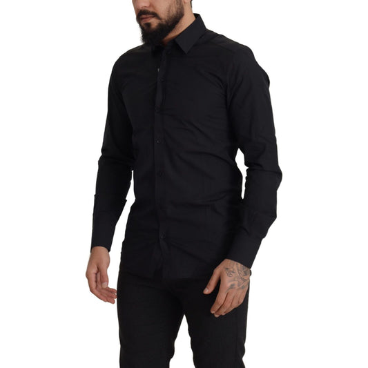 Elegant Slim Fit Black Cotton Dress Shirt