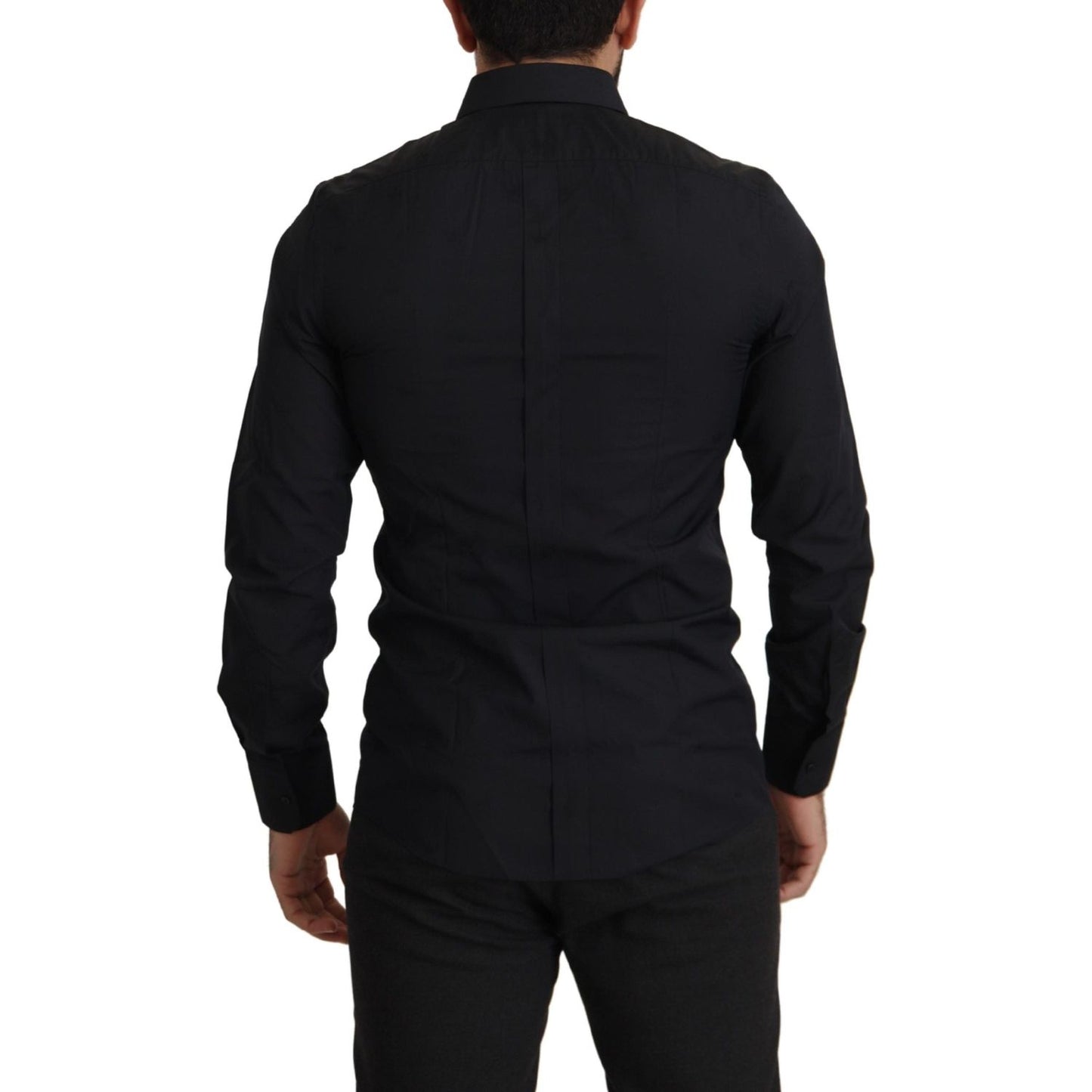 Elegant Slim Fit Black Cotton Dress Shirt