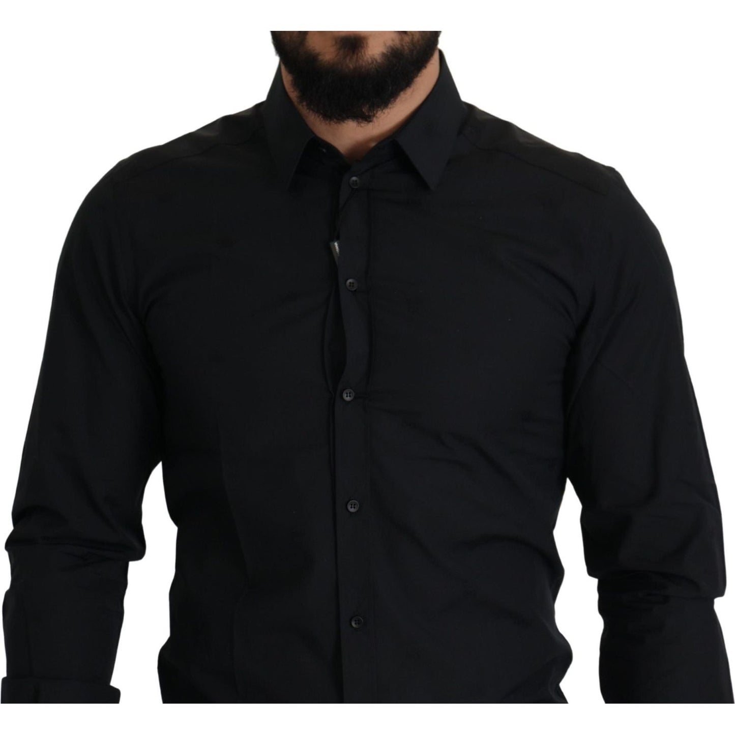 Elegant Slim Fit Black Cotton Dress Shirt